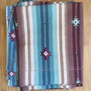 Vintage Double Full FLAT Sheet Zuni Southwest Stripes 80s Aqua Browns Burgundy